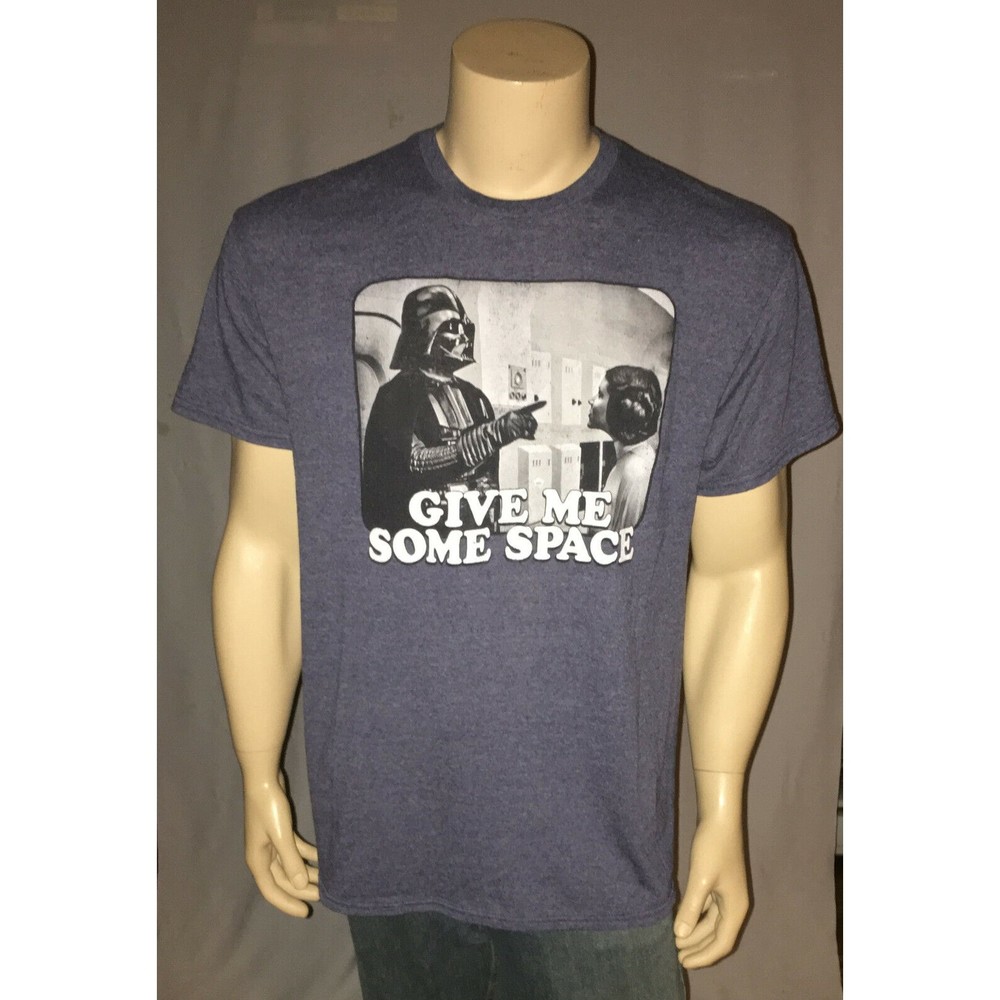 Y2K Star Wars Give Me Some Space T Shirt Mens L Heather Navy Cotton Blend
